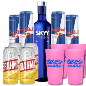 Botella Vodka Skyy con 4 Red Bull